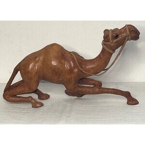 Leather Hand Wrapped Camel Crouching Figurine Large Made in India Glass Eyes